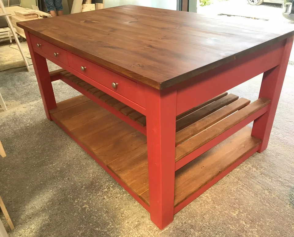 A Brontë Range island painted red, in our workshop