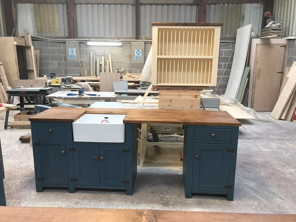 A Brontë Range sink unit and plate rack, in our workshop